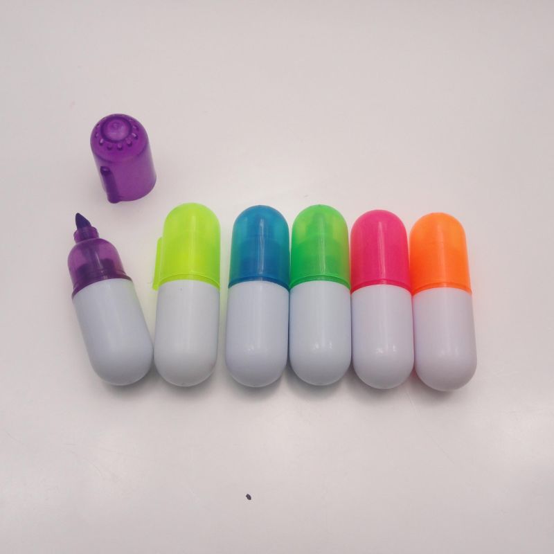 Promotional Pill Shape Capsule Highlighter with PVC Bag