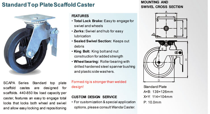 8 Inch Standard Top Plate Scaffold Caster with Rubber Wheel