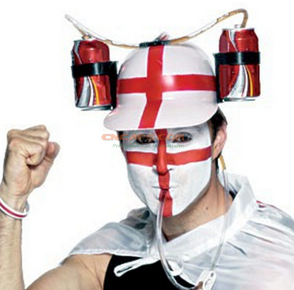 Custom Red Cross Helmet Drinking Hat with Drinking Straw for St Patrik's Beer Holiday