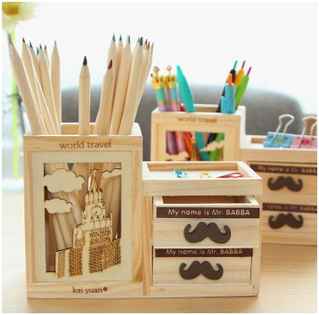 Promotional Creative Hollow Pen Holder, Wooden Double Puzzle Pen Holder