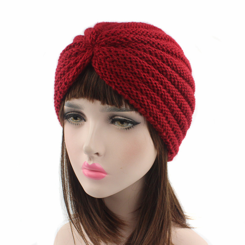 Women Knitted Hat Cross Crochet Turban Bonnet Dome Winter India Cap Warm Hat (HW129)