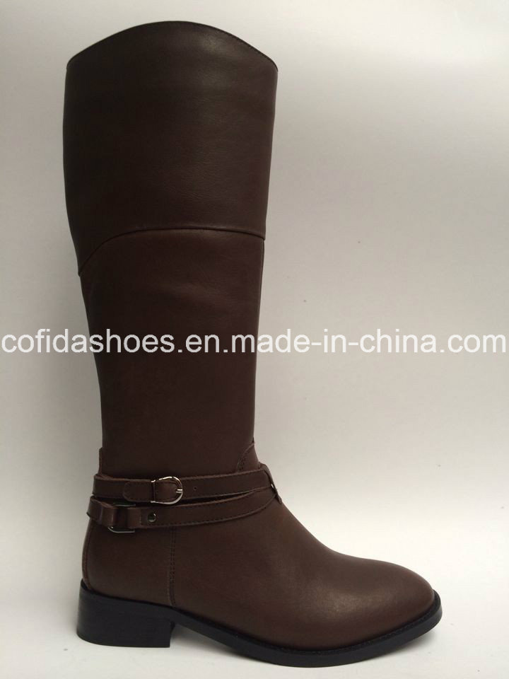 Flat Comfort Long Women Leather Boots for Fashion Lady