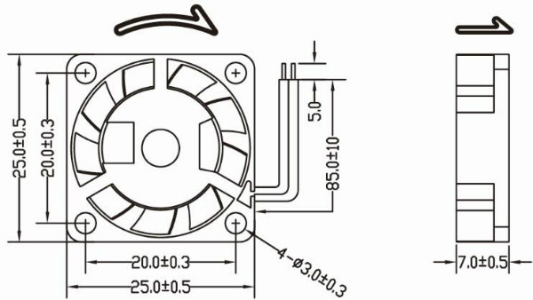 High Quality 25mm 2507 Mini DC Fan 5V Radiator Fan 25 X 25 X 07mm