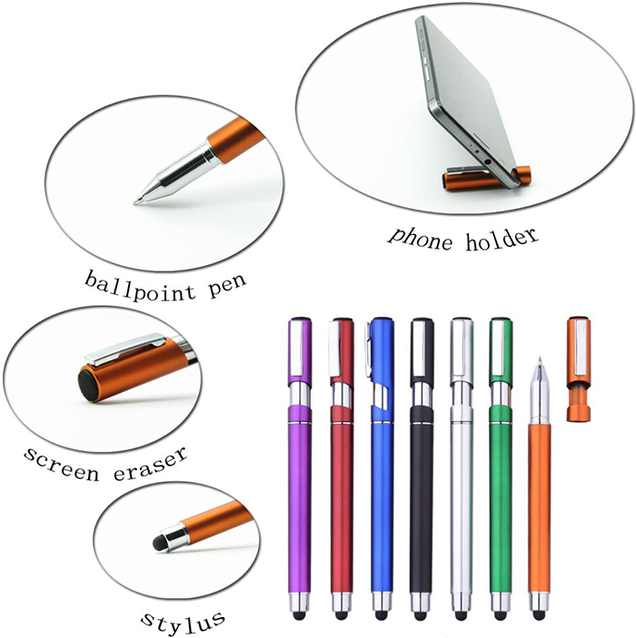 Multifunction Stylus Ballpoint Screen Touch Pen with Phone Holder, Screen Cleaning