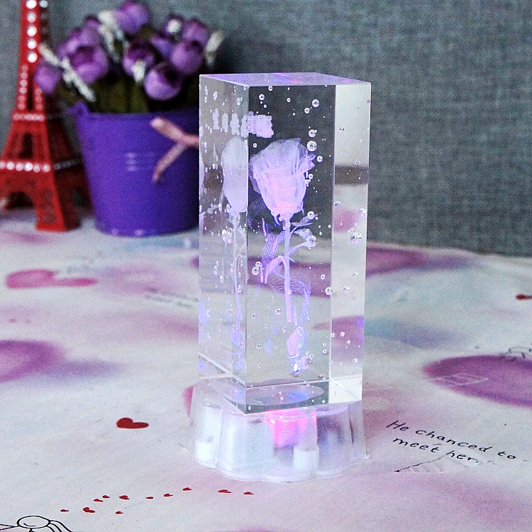 Novelty Birthday Gifts Rotate 3D Laser Crystal Rose Flower Cube