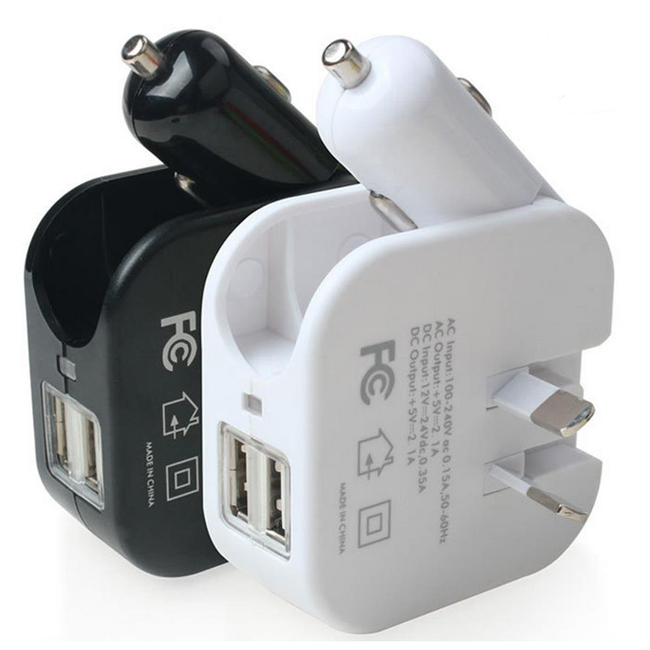 2in1 USB Car Charger with Wall USB Adapter for Mobile Phone Tablet