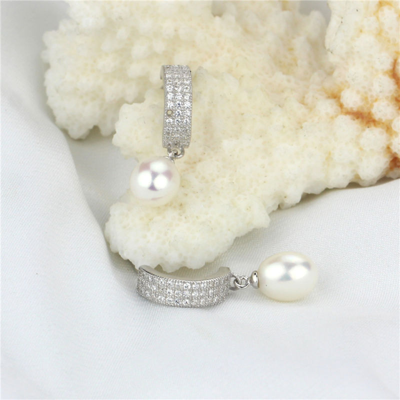 Freshwater Pearl Earring AAA 8-9mm Drop Jewel Charming Silver Drop Pearl Earring