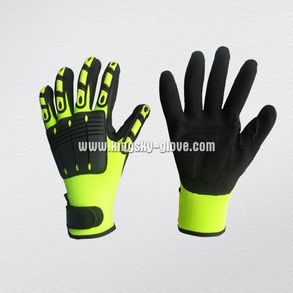 Warning Color Mechanic Knit Wrist Nitrile Palm Glove-5054