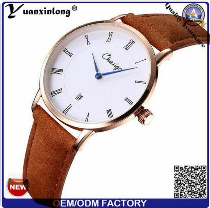 Yxl-505 2016 Trending Fashion Stainless Steel Quartz Single Hand Genuine Leather Strap Watches