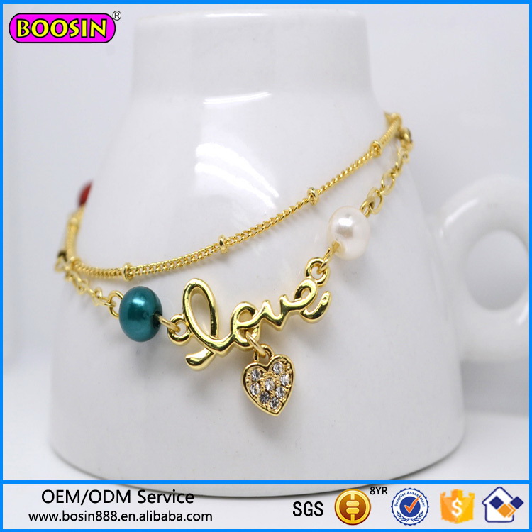 Fashion Jewelry Bracelet with Love Heart Shape Pendant Wholesale