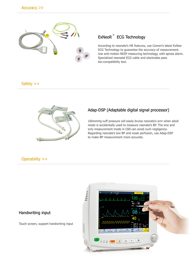 Neonatal Patient Monitor Newborn Infant Nicu Touch Screen Vital Signs Monitor Apnea Monitor FDA Approved (SC-C60)