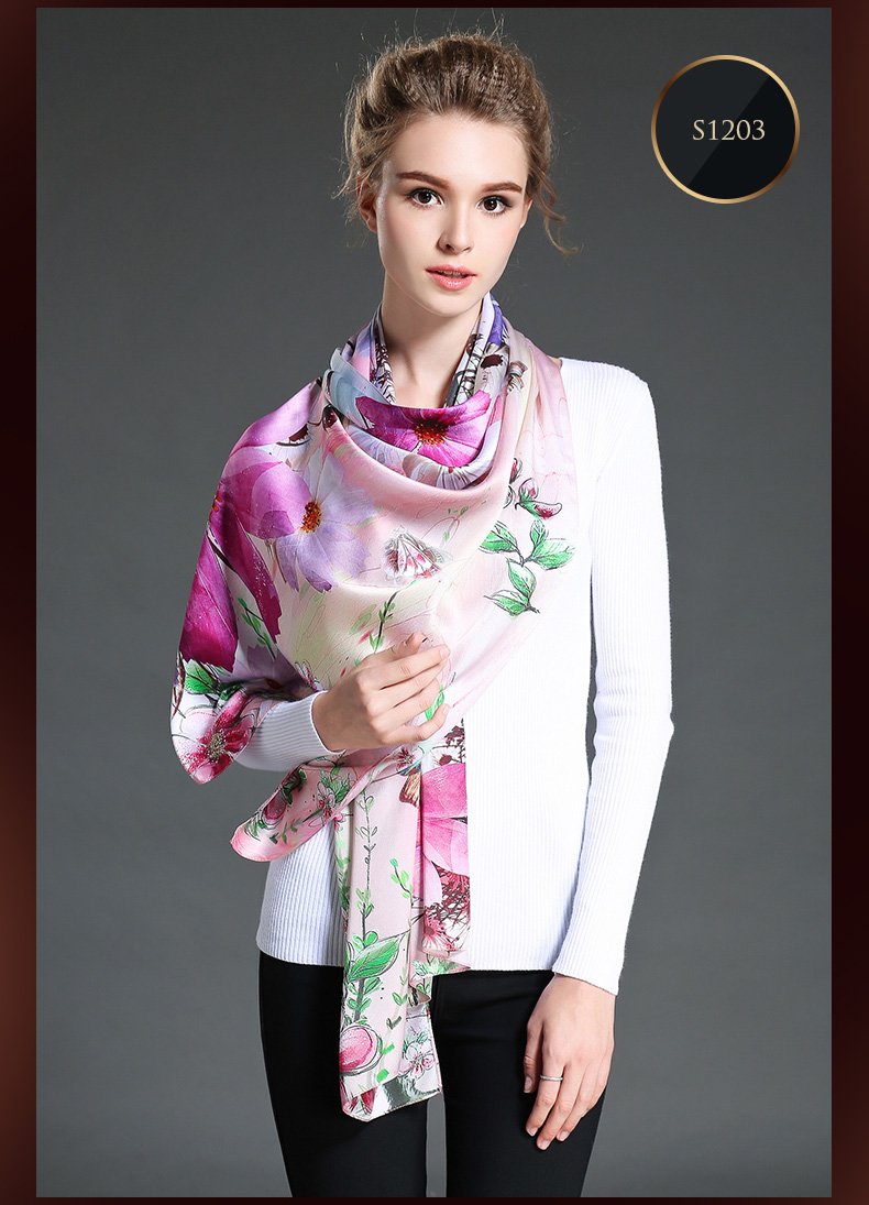 Digital Printing Long Silk Scarf for Women Girls