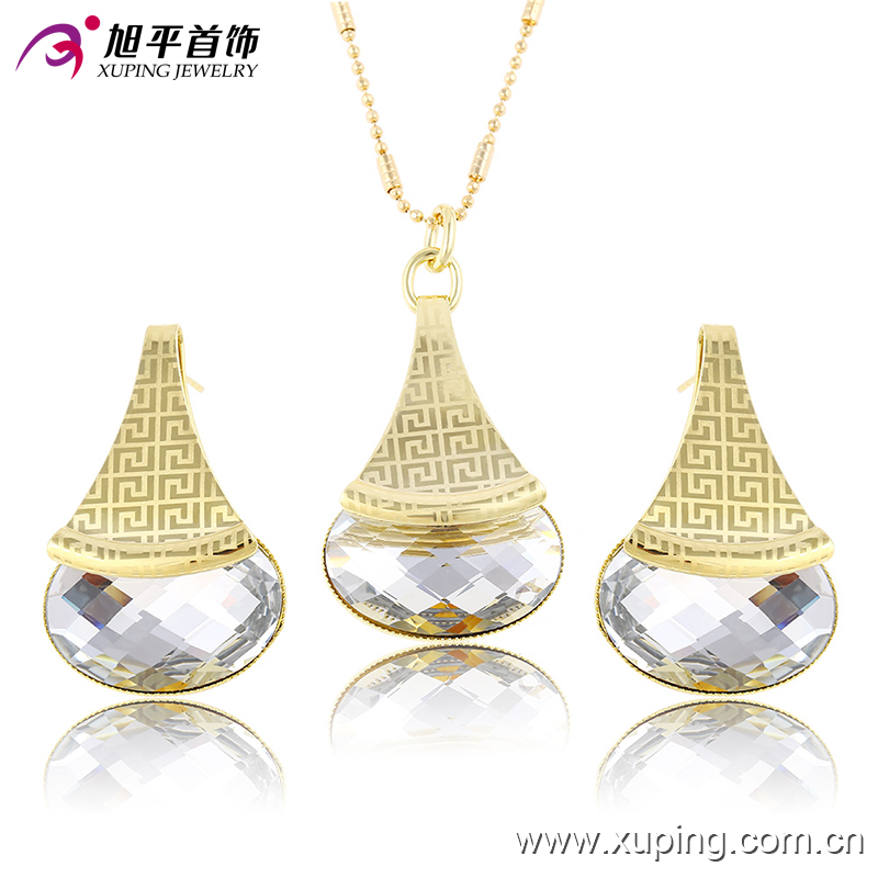 Xuping Women Latest Model Fashion Jewelry CZ Crystal Eements Jewelry Set -63671