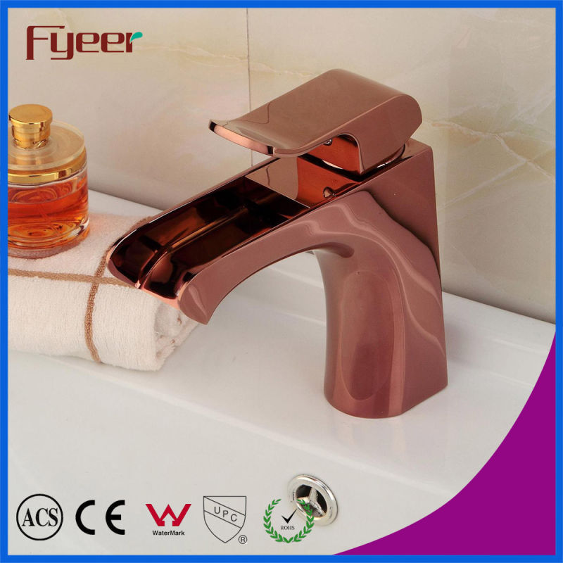 Fyeer Modern Ceramic Core Valve Rose Gold Waterfall Basin Faucet