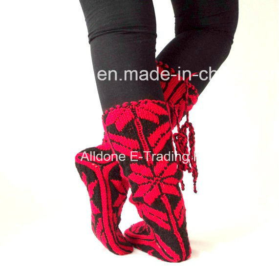 Hand Knitted High Knee Boot Socks Women New Classics Design