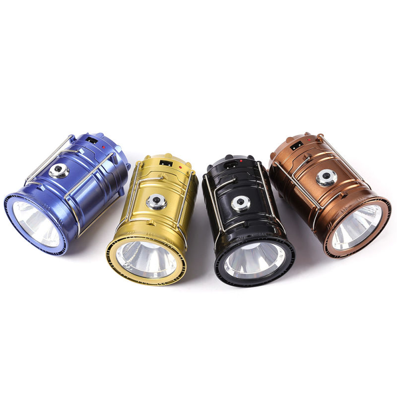 Solar Rechargeable LED Camp Light & Handheld Flashlight for Hiking, Camping, Fishing, Outages, Emergency Charging for Mobilephone