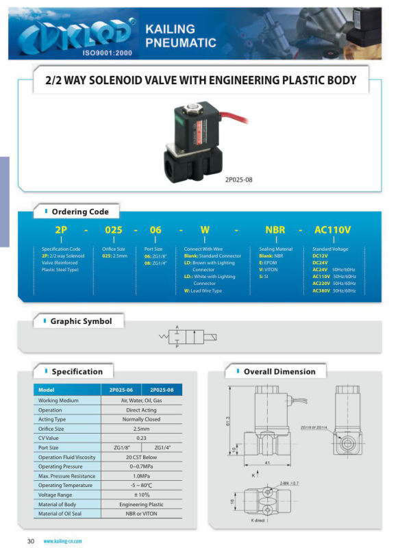 2p Series Low Price Plastic Solenoid Valve 12V