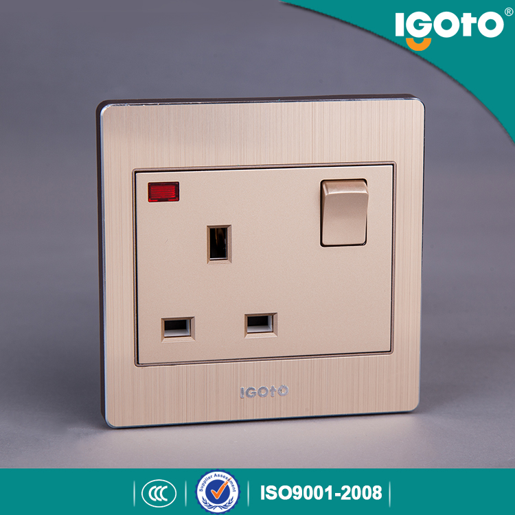 Igoto British Standard Brushed Aluminum 13A Wall Switch and Socket with Neon