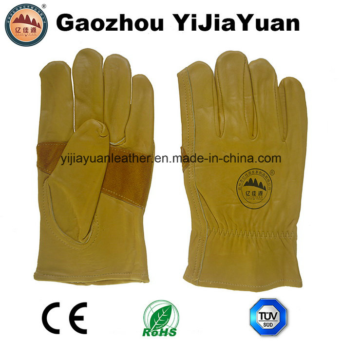 Reinforcement Palm Cow Grain Leather Safety Drivers Work Gloves