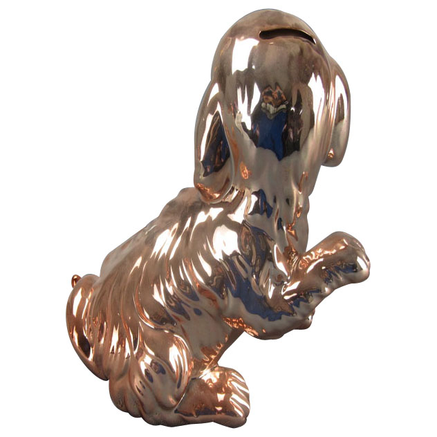 Plating Copper Dog Shape Ceramic Piggy Bank for Home Decoration