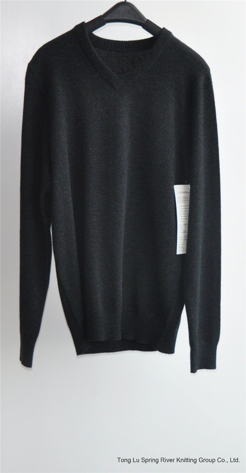 Men Long Sleeve V-Neck Pure Color Knit Pullover Sweater