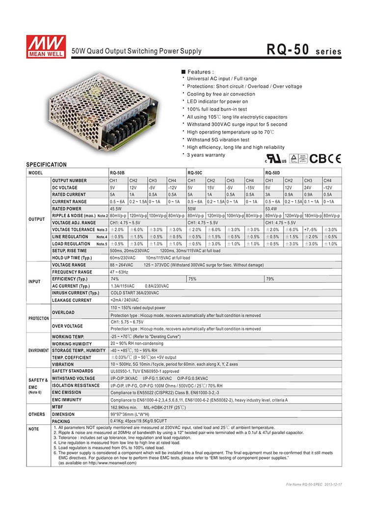 Rt-65 Triple Output 65W 5V 12V -5V -12V Switching Power Supply