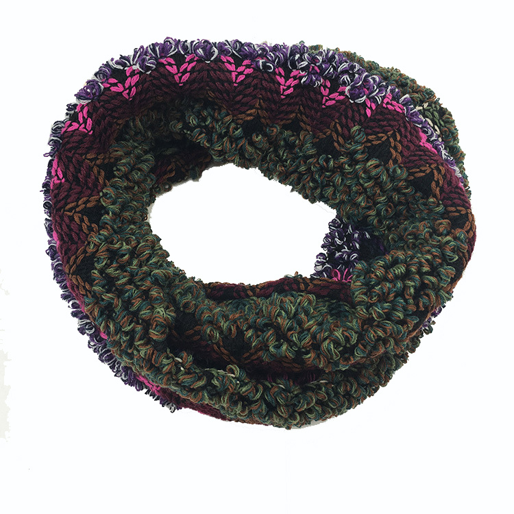 Unisex Winter Warm Color Mixed Wave Printing Heavy Knitted Loop Snood (SK176)