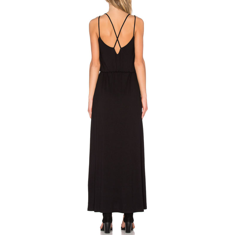 Black Criss Cross Back Side Slip Maxi Dress