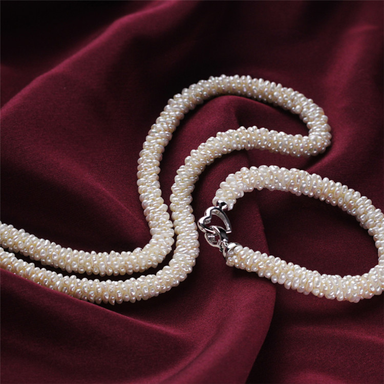 Snh 3mm Button Shape Natural Pearl Jewelry Set