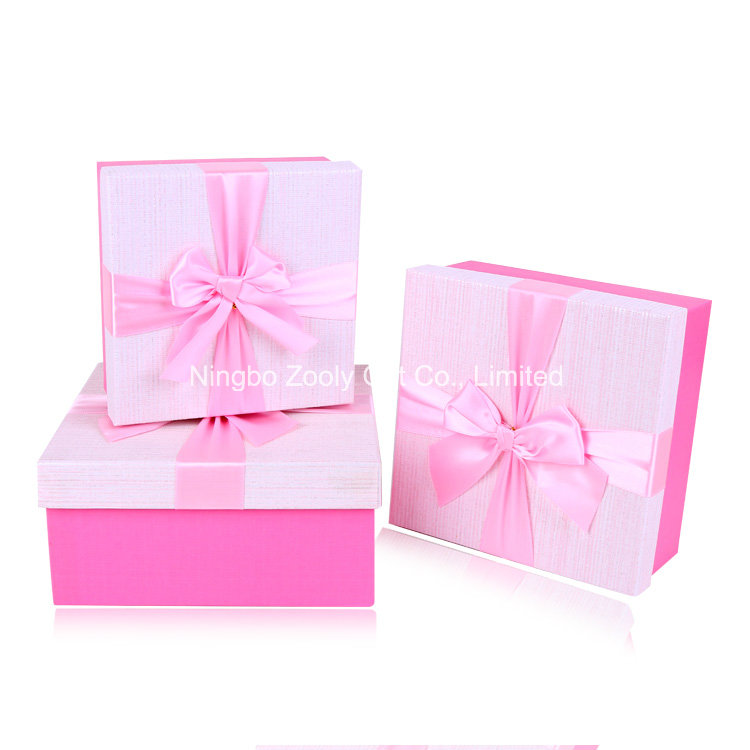 Quality Textured Art Paper Square Gift Boxes with Ribbon Bow