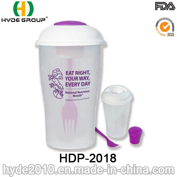 Reusable BPA Free Plastic Salad Cup with Dressing Cup and Fork (HDP-2018)