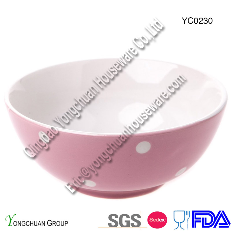 Ceramic Pink Bowl with White DOT for Wholesale