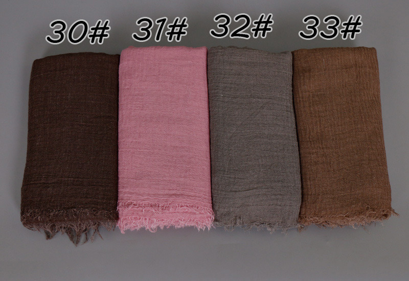 Women Bubble Plain Wrinkle Hijab Scarf with Fringes Popular Muslim Muffler Shawls Wraps Large Pashmina (SW104)