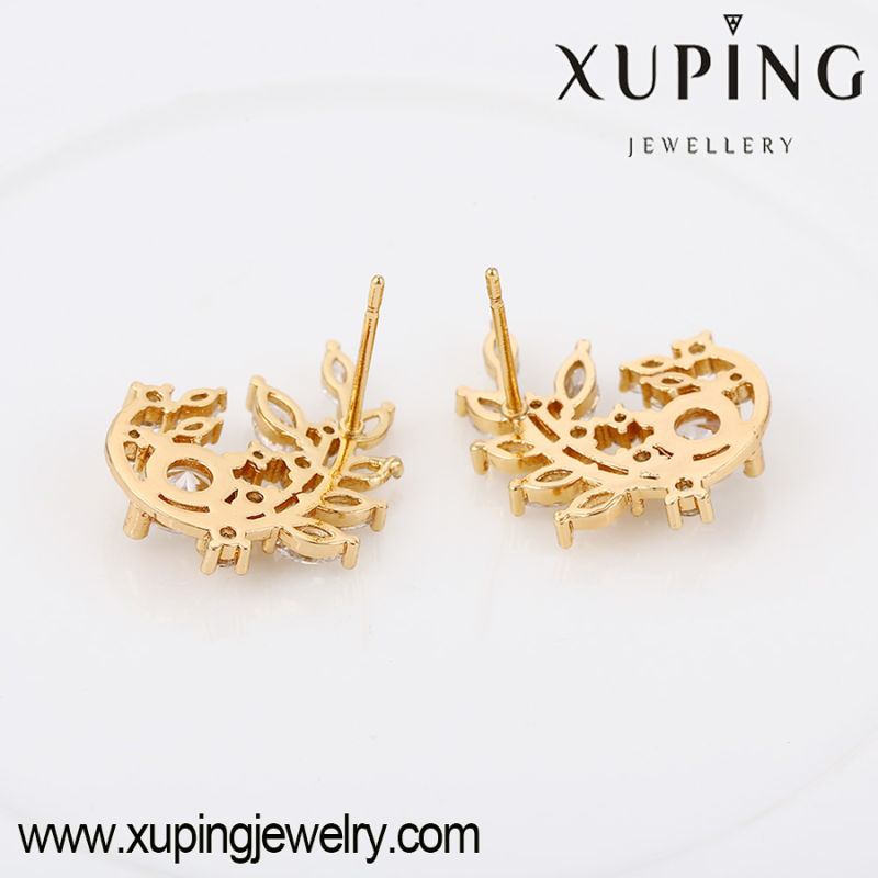 91385 Fashion Elegant CZ Diamond Leaf-Shaped 18k Gold-Plated Imitation Jewelry Earring