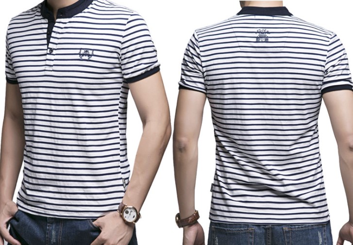 Custom Embroidery Logo Fashion Stripe Wholesale Cotton Polo T Shirt