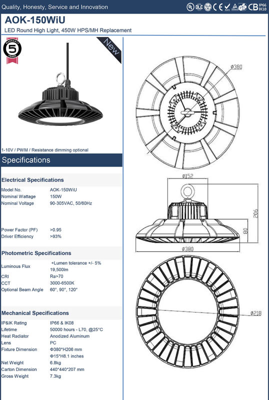 UL Industrial 150W LED High Bay Light/LED High Bay for Sale