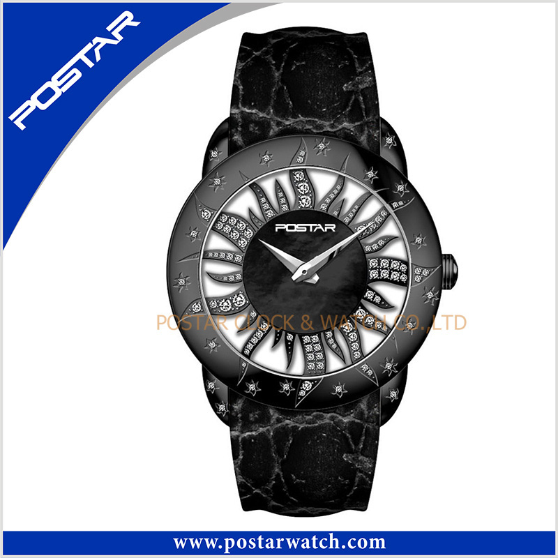 Sun Flower Fashion Ladies Stainless Steeel Quartz Watch with Swiss Movement