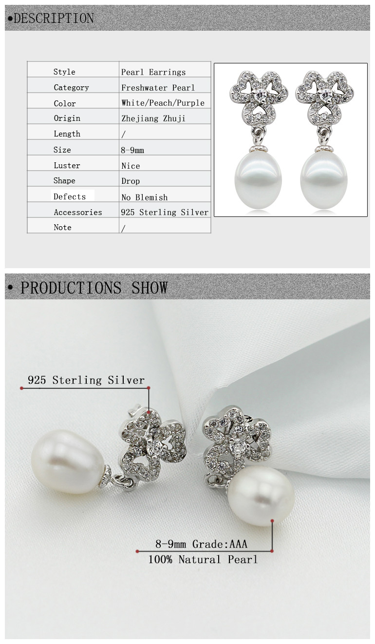 Fashion White Drop Pearl Earring 8.5-9 mm New Pearl Earrings