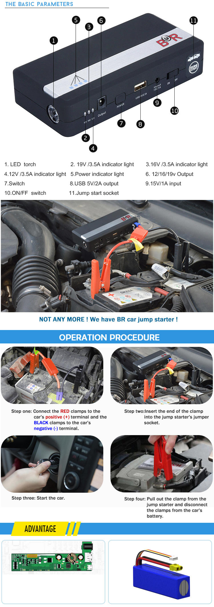 14000mAh Polymer Battery Jump Start Most Gasoline and Diesel Vehicle