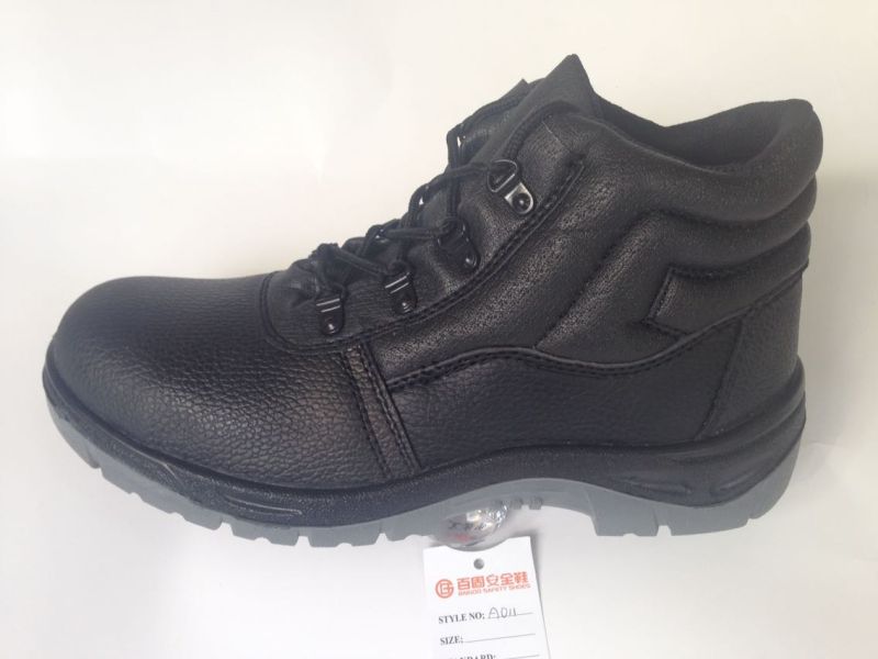 Work Safety Shoe with Upper Split Embossed Leather Sole PU