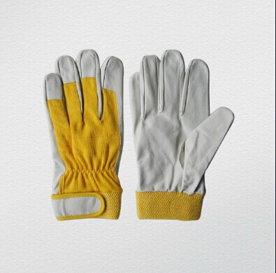 Pig Grain Leather Spandex Knitted Cotton Back Work Glove (7142)