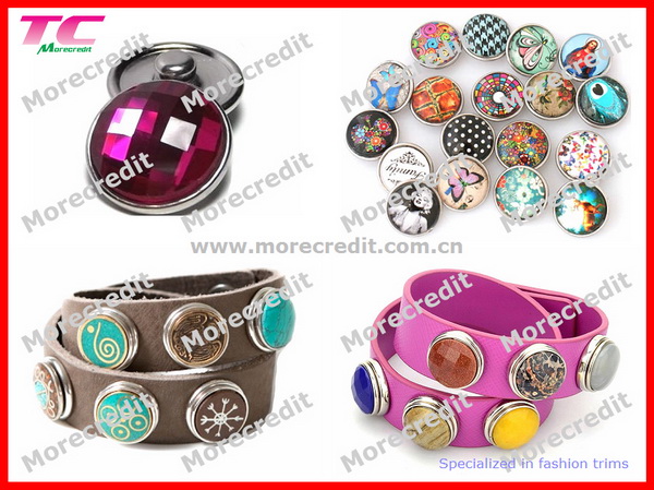 Leather Bracelet Metal Snap Button with Pearl Cap