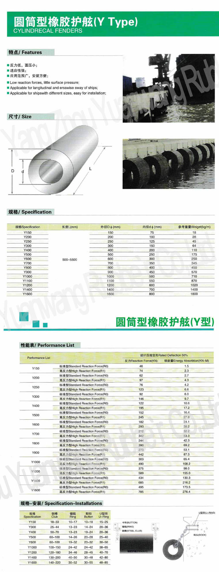 Cylinderical Marine Fender (Y Type)