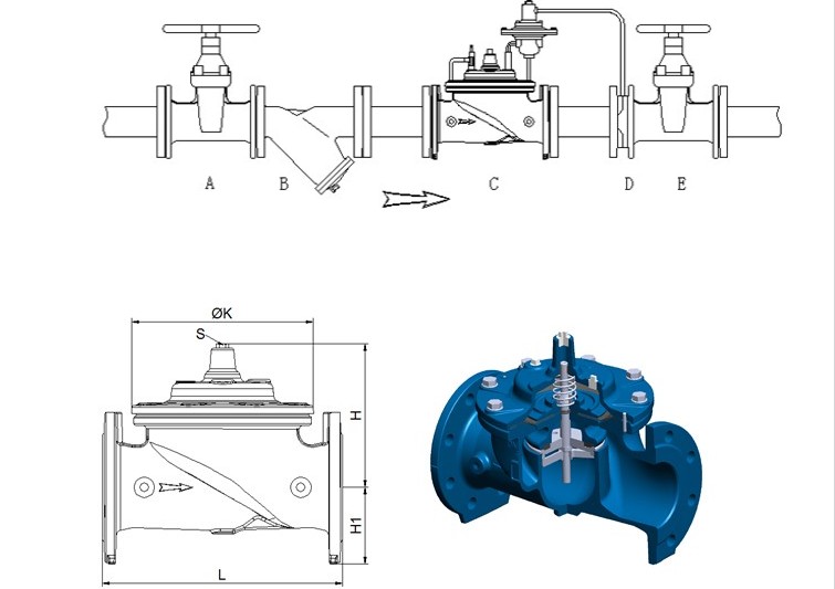 Hydraulically Operated Pilot Controlled Diaphragm Valve of Flow Control Valve