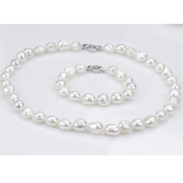Snh 10mm AA Grade White 925 Sterling Silver Real Pearl Set Jewelry