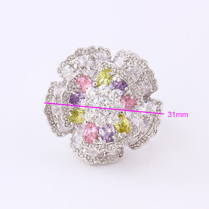 11826 Fashion Luxury CZ Diamond Big Flower Silver-Plated Jewelry Finger Ring for Wedding