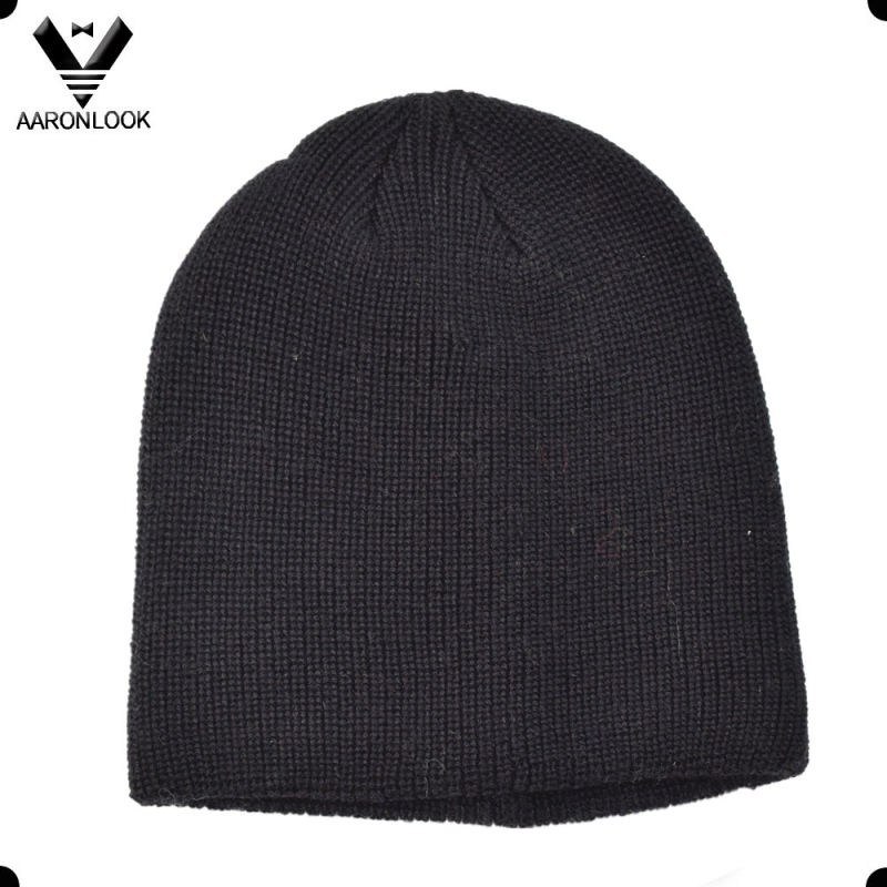 Simple Winter Acrylic Knitting Black Beanie Double Layer