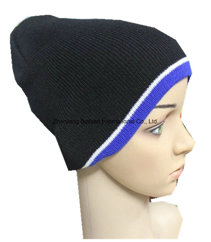 OEM Produce Customized Logo Embroidered Winter Acrylic Knitted Black Beanie