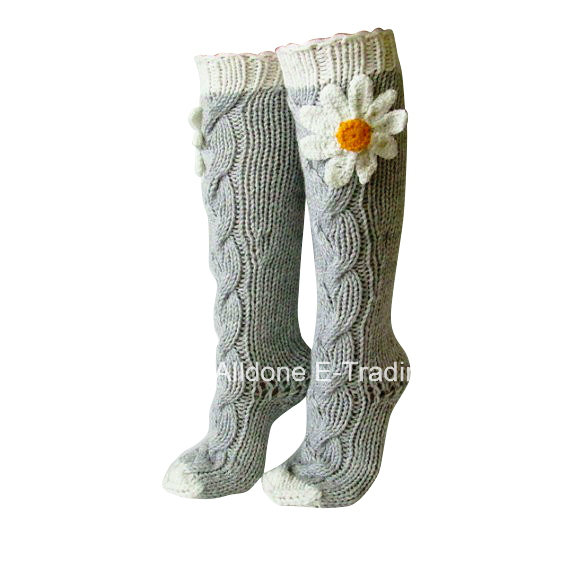 Hand Knit Leg Warmers Boots Socks Knee High Indoor Slippers