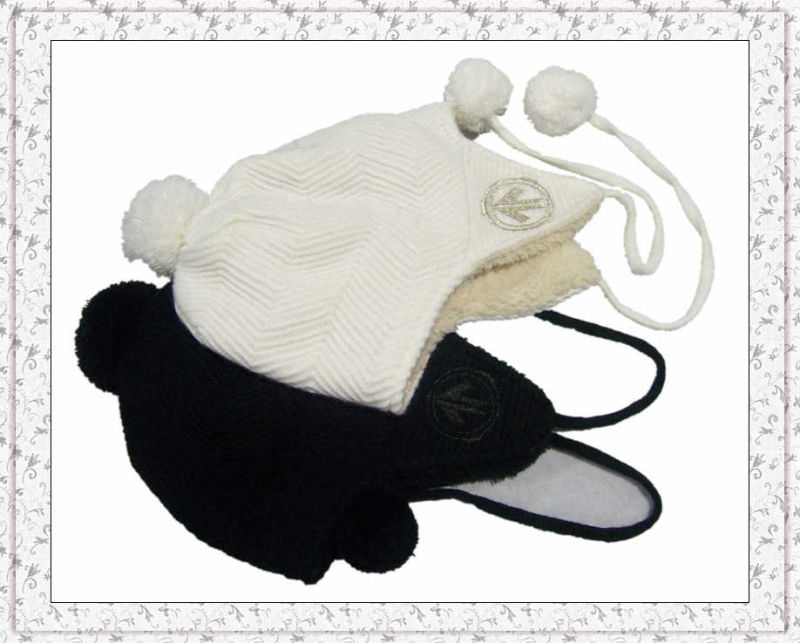 6 Sewing Line Earflap Knitted Beanie Hat with Fleece Inside (1-3556)